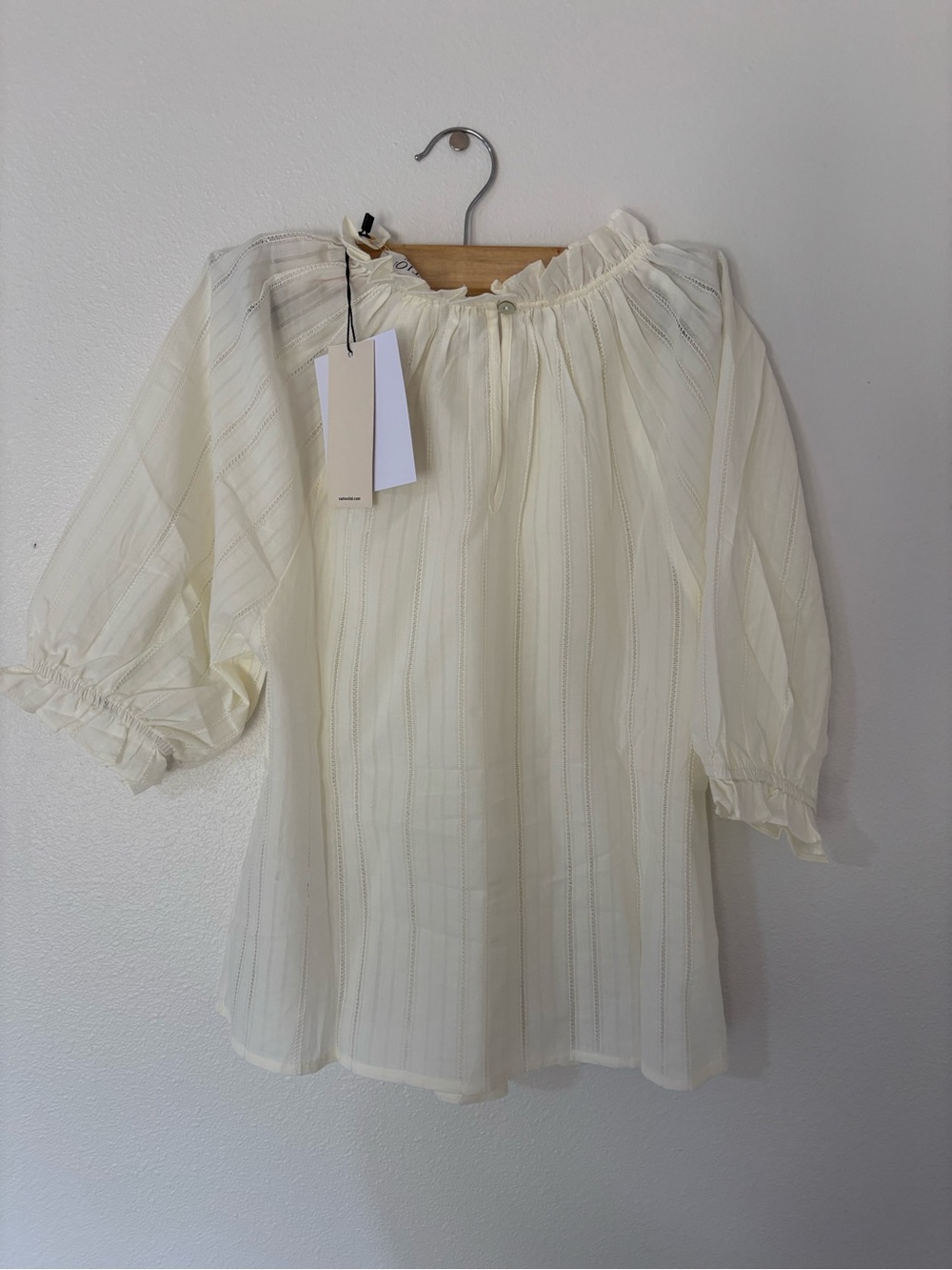 NWT Nation X Anthropology Cream Ruffled Neck Peasant Blouse - Picture 2 of 5